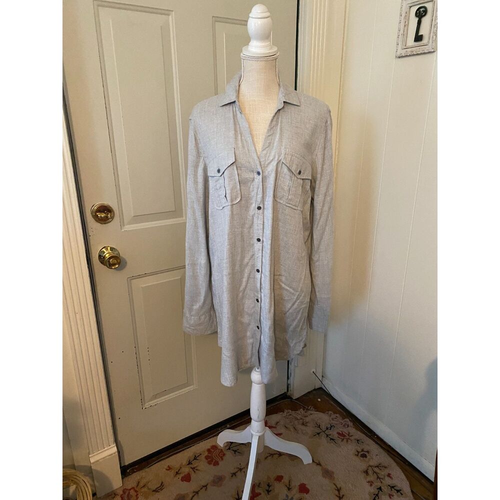 Cato Heather Gray Button Down Long Sleeve V-Neck Tunic Top Size XL